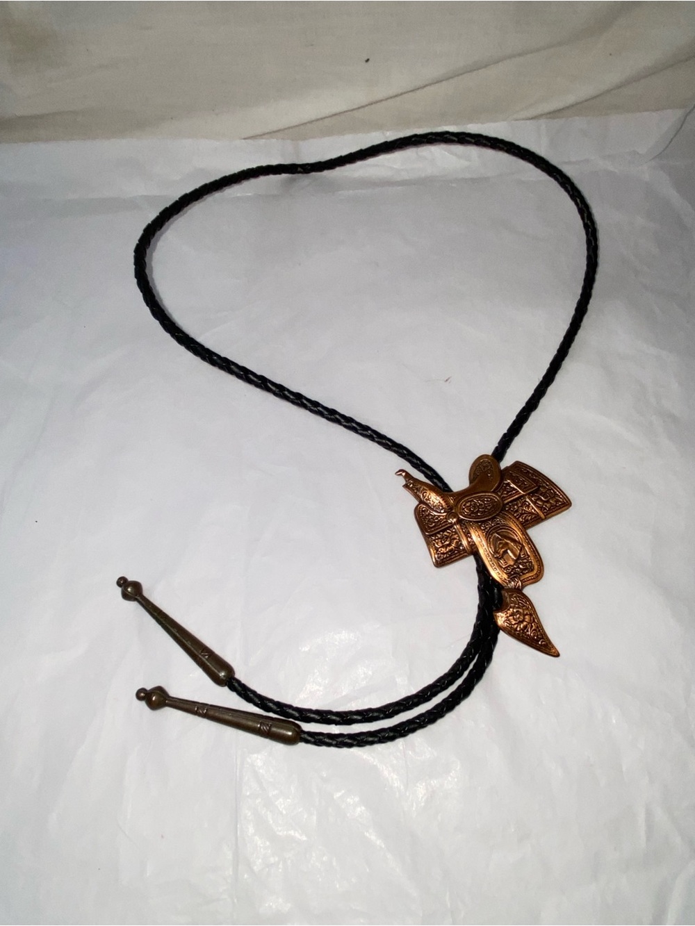 Western Bolo Tie with Ornate Copper Cross Slide
